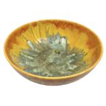 Crown Ducal bowl with orange and teal drip glaze decoration