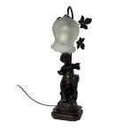 Figural lamp with frilled glass shade