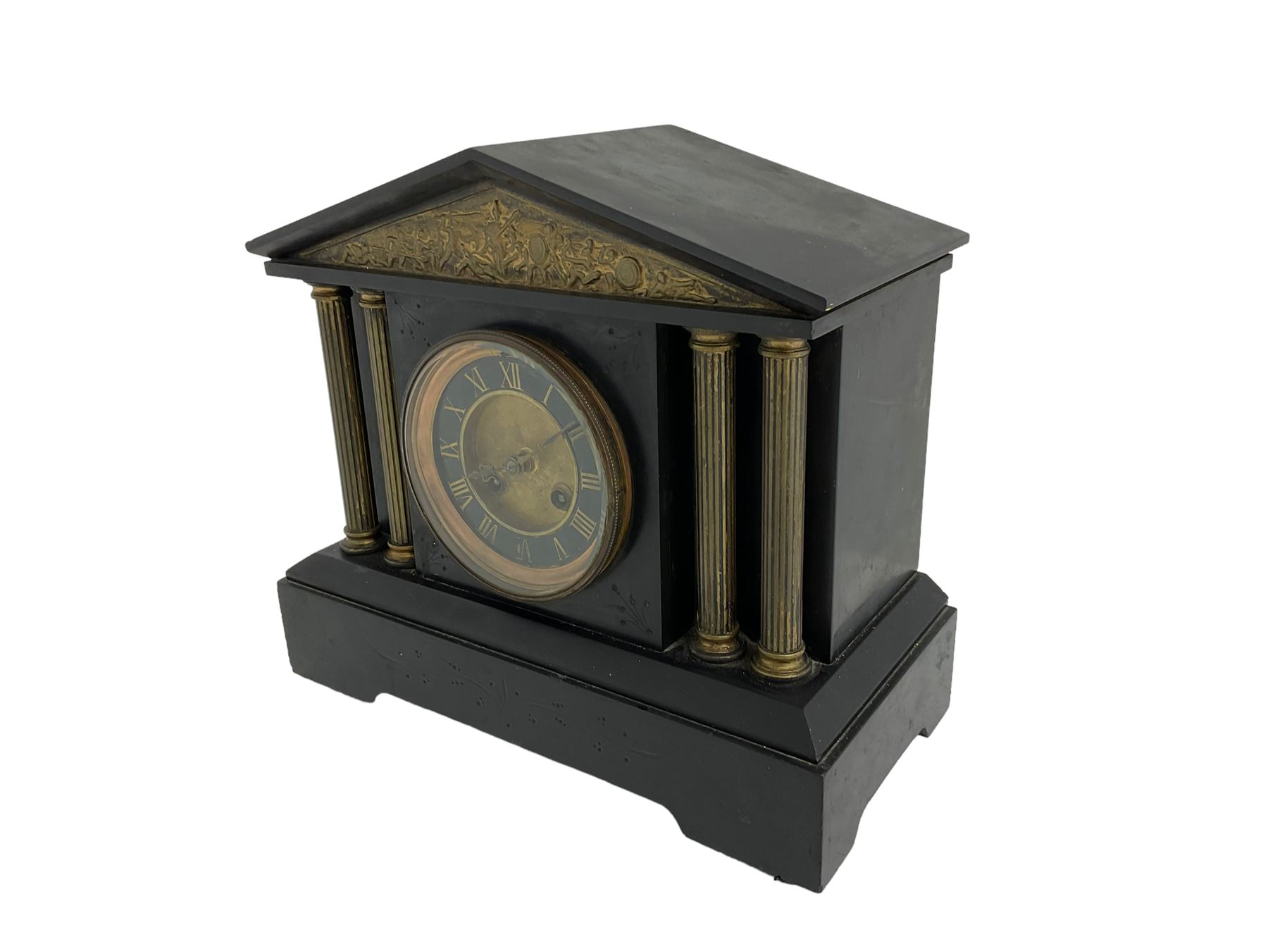 French slate mantle clock striking on a gong. - Image 2 of 3