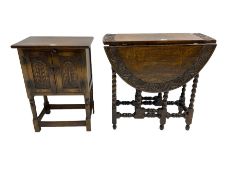 Carved oak drop leaf table