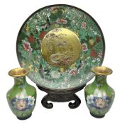 Cloisonn� plate decorated with birds and flowers