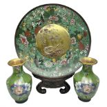 Cloisonn� plate decorated with birds and flowers