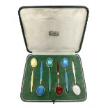 Mid-century cased set of six David Anderson guilloche and gilt coffee spoons