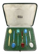 Mid-century cased set of six David Anderson guilloche and gilt coffee spoons
