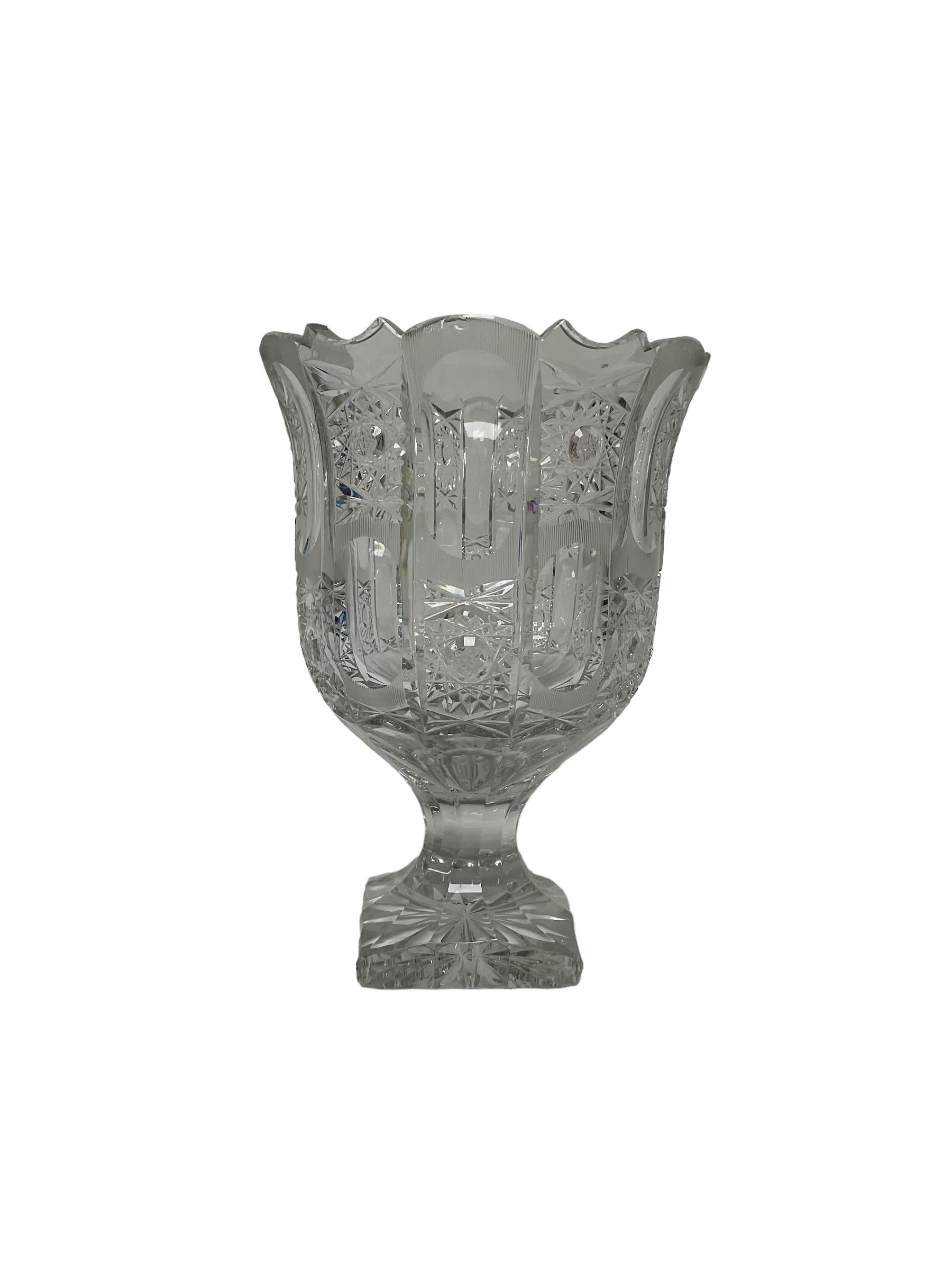 Heavy cut glass vase