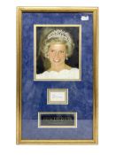 Framed Princess Diana signature by MASQ Memorabilia