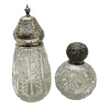 Octagonal and hobnail cut glass scent bottle of spherical form