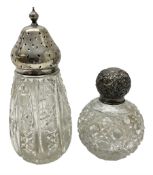 Octagonal and hobnail cut glass scent bottle of spherical form