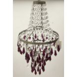 Small glass chandelier with deep red drops