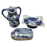 Chinese blue and white silver plate mounted trinket box together with Victoria Ware blue and white t