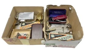 Collection of various razors and smoking items to include Ronson brass table lighter