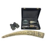 Horn handled magnifying glass and letter opener cased set