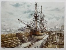 David C Bell (British 1950-): 'The Endeavour in Alexandra Dry Dock - Hull 2003'