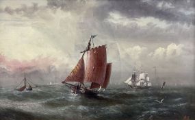 R Coverdale (British 19th/20th century): Fishing Yawl and other Masted Vessels at Sea