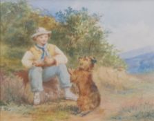 H Herbert (British 19th century): Boy Feeding his Terrier