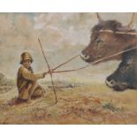 E K Pye (South African 20th century): Boy with Oxen