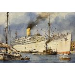 Keith Glen (British Contemporary): RMS Strathden at Port Said Egypt