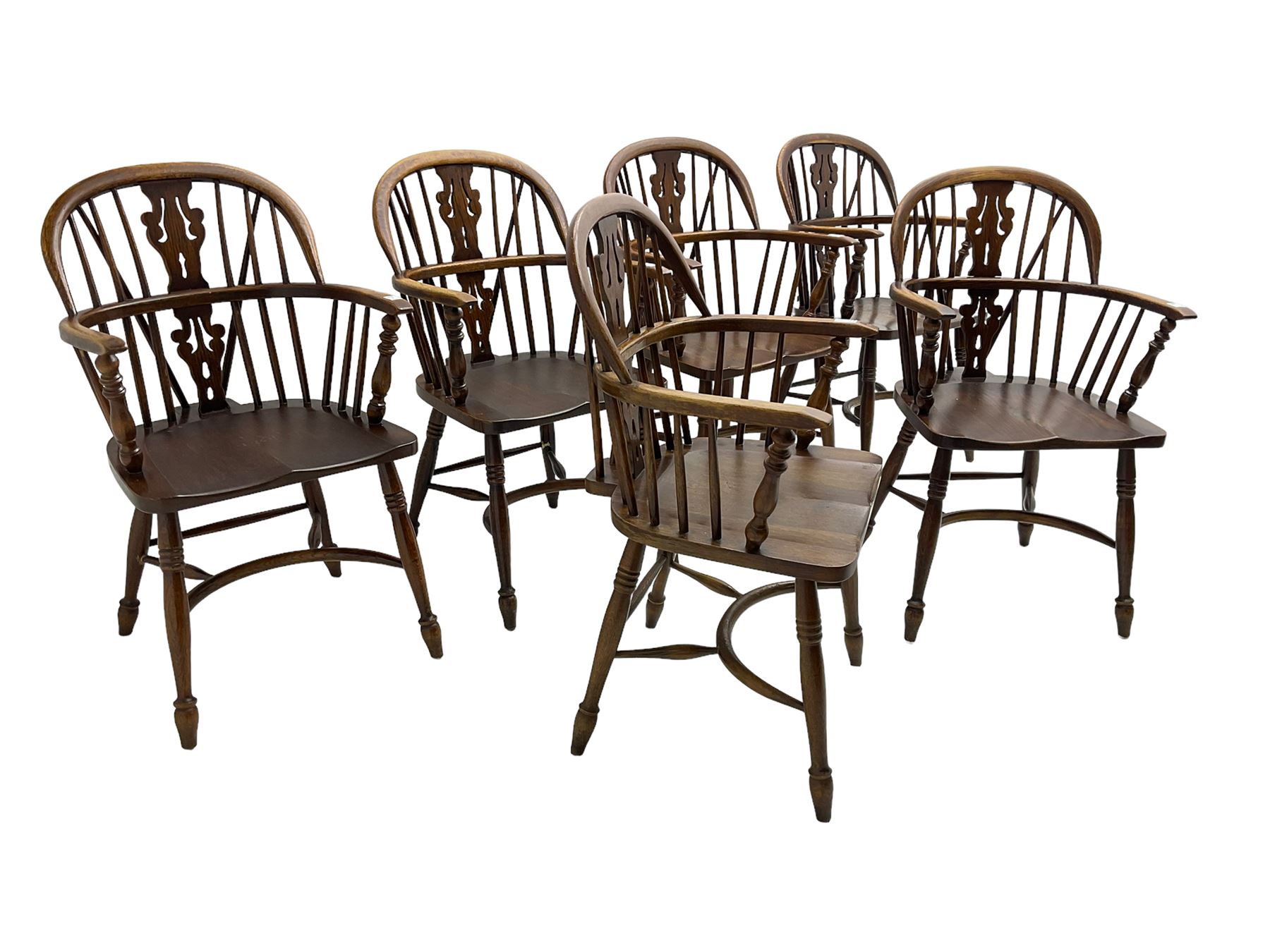 Late 20th century set six oak Windsor elbow chairs - Image 5 of 6