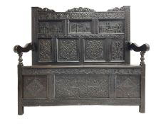 19th century Gothic revival oak settle hall bench