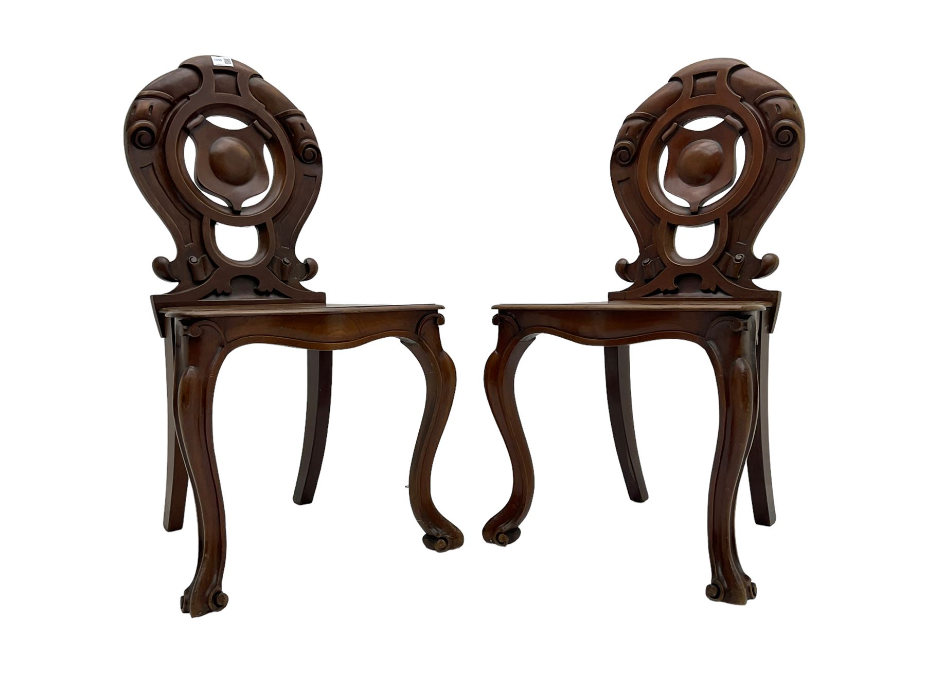 Pair late 19th century mahogany hall chairs - Image 3 of 4