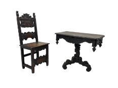 Late 19th century Gothic revival carved oak pedestal table