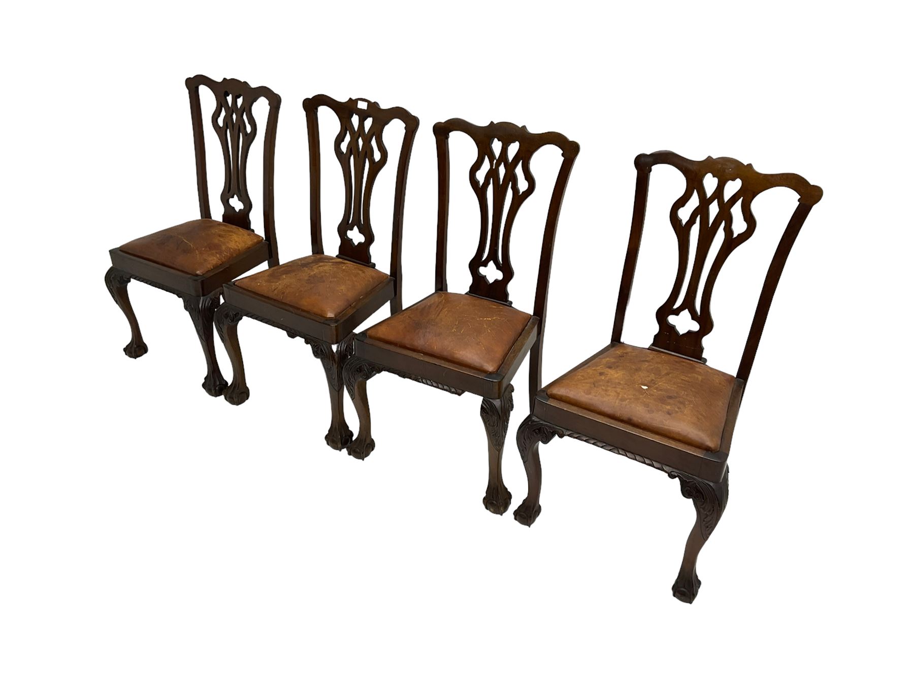 Set four George III Chippendale-style mahogany dining chairs - Image 6 of 7