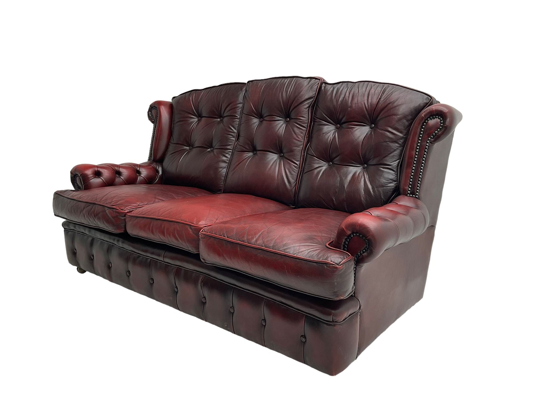 Mid-20th century three seat wing back sofa - Image 9 of 14