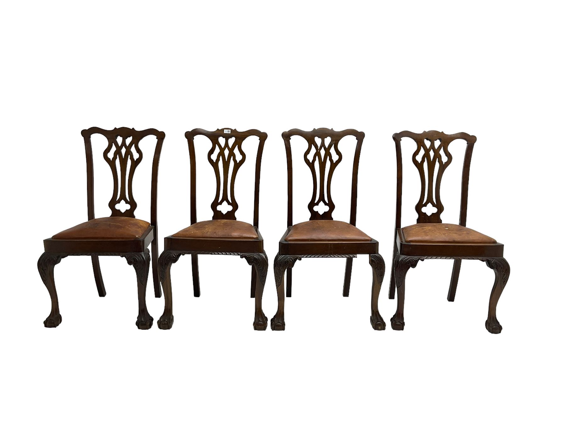 Set four George III Chippendale-style mahogany dining chairs