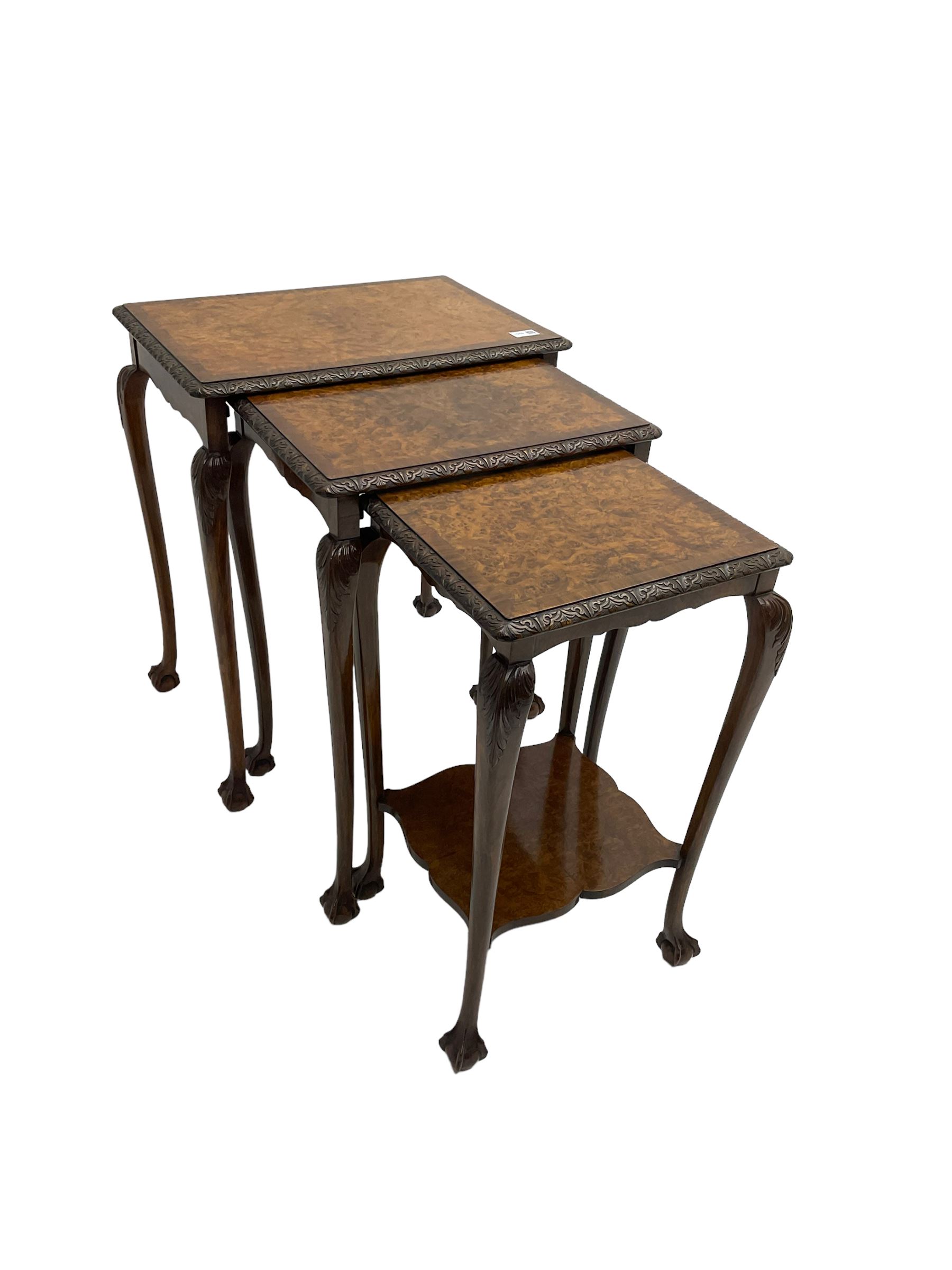 Mid-20th century figured walnut nest of three tables - Image 3 of 6