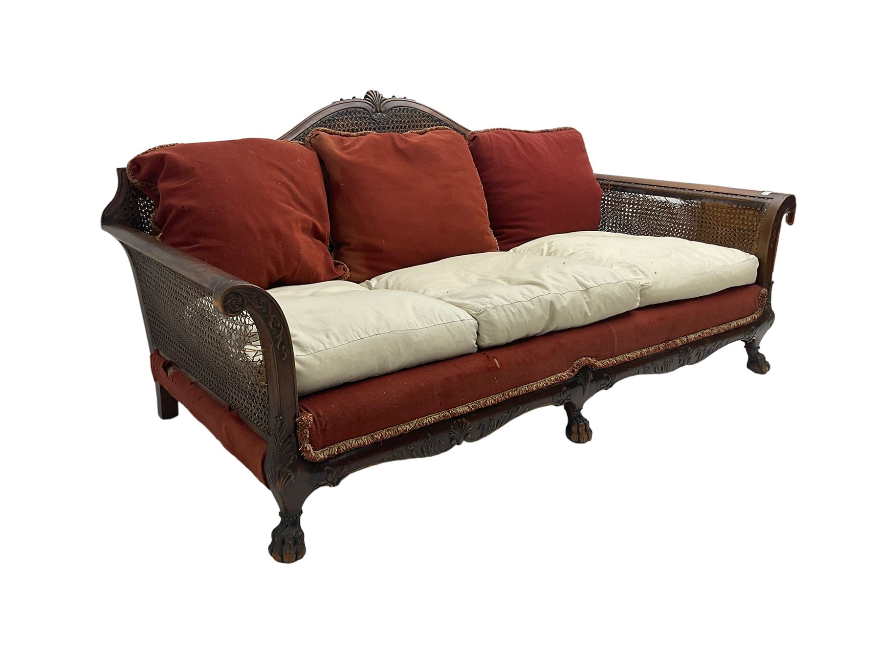 Early 20th century bergere three seat settee - Image 4 of 11