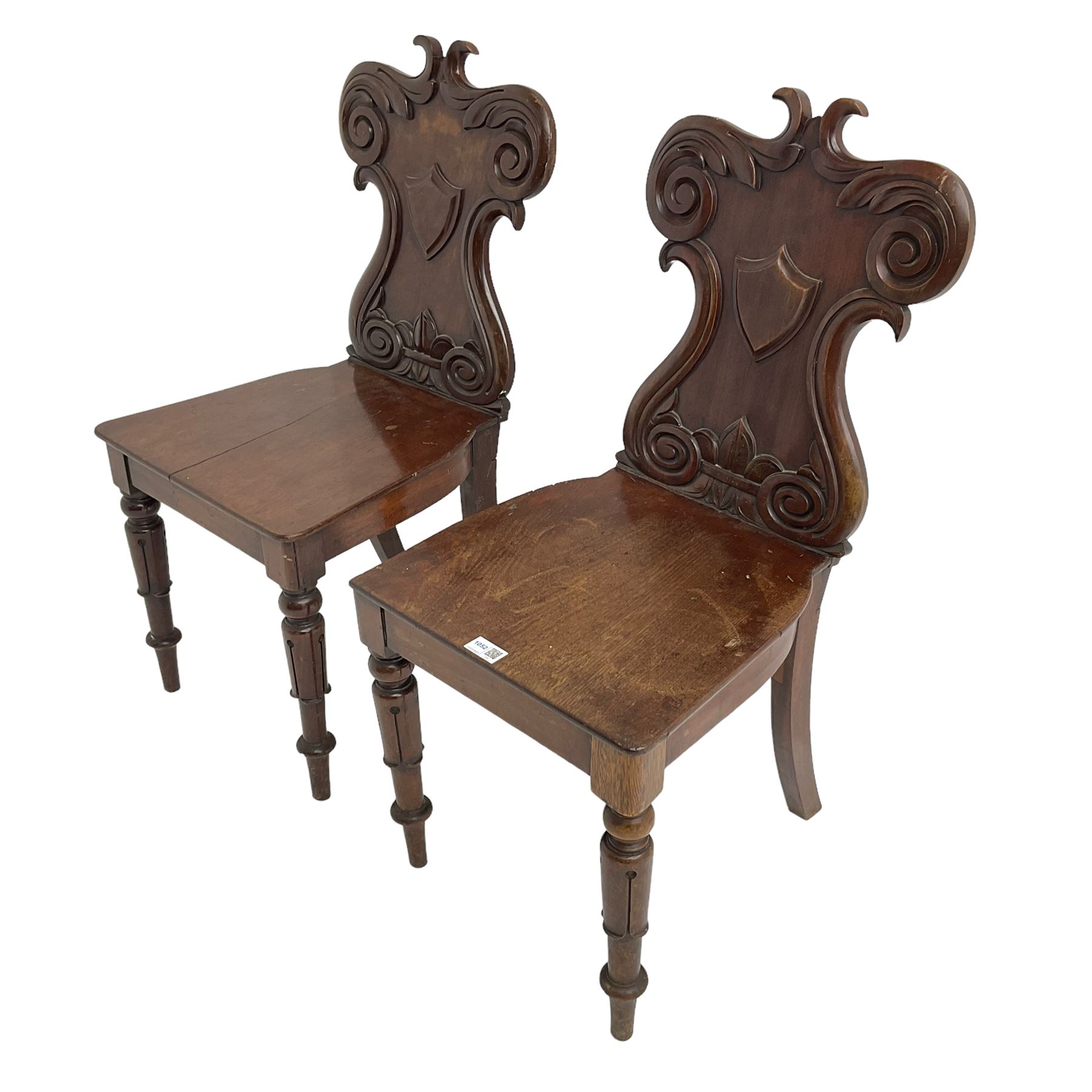 Pair 19th century walnut and mahogany hall chairs - Image 2 of 4