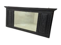 19th century Gothic revival oak overmantle or wall mirror