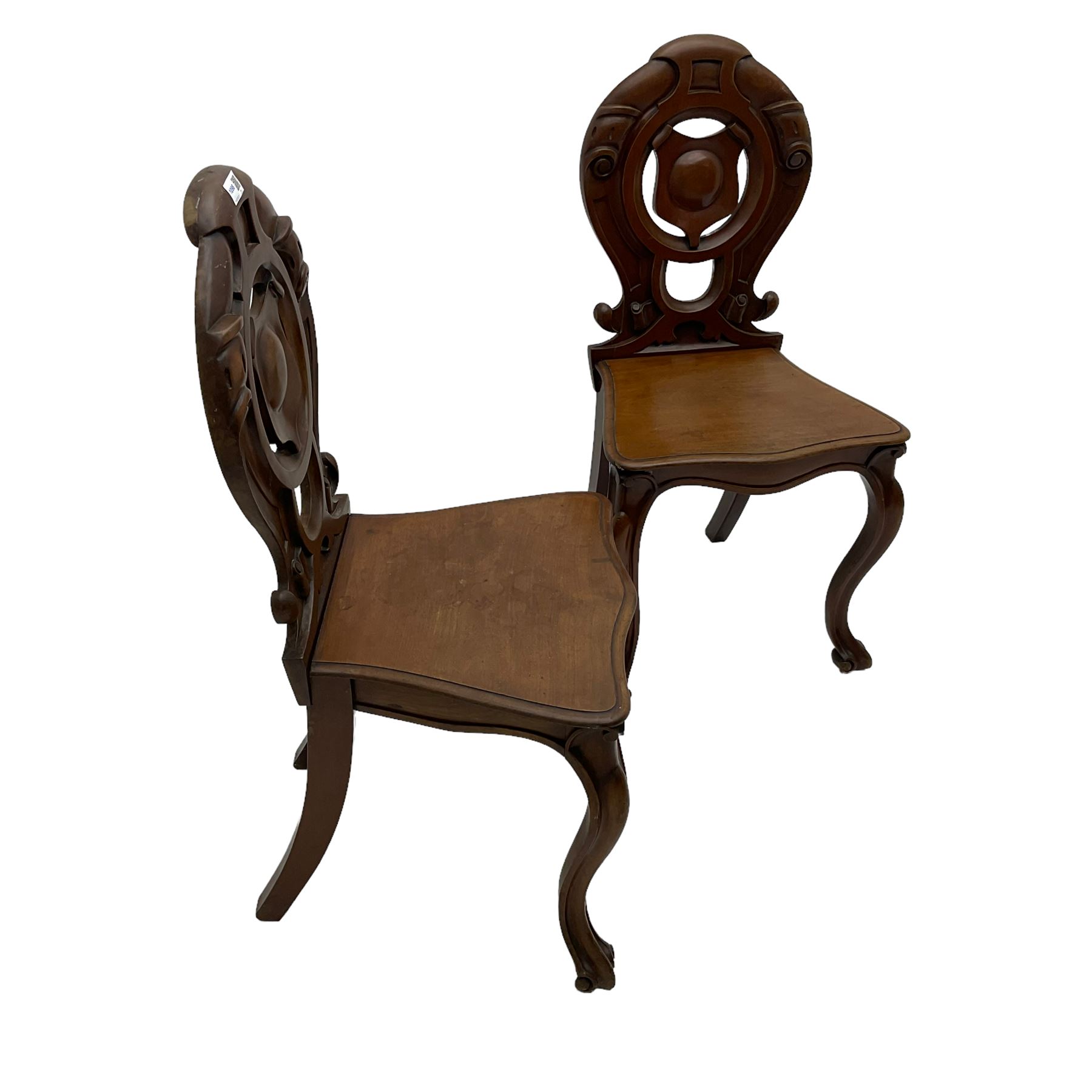 Pair late 19th century mahogany hall chairs - Image 4 of 4