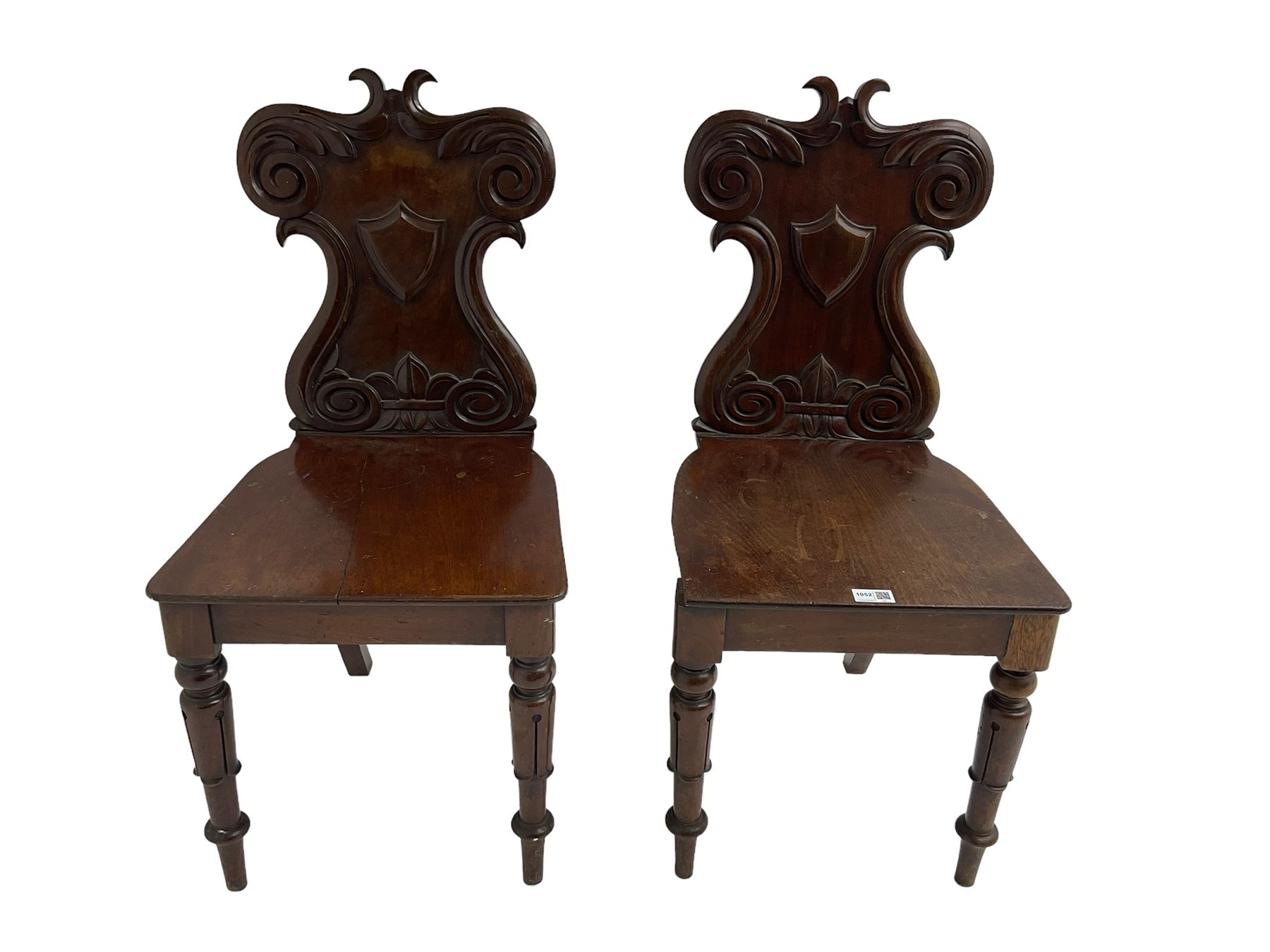 Pair 19th century walnut and mahogany hall chairs - Image 3 of 4