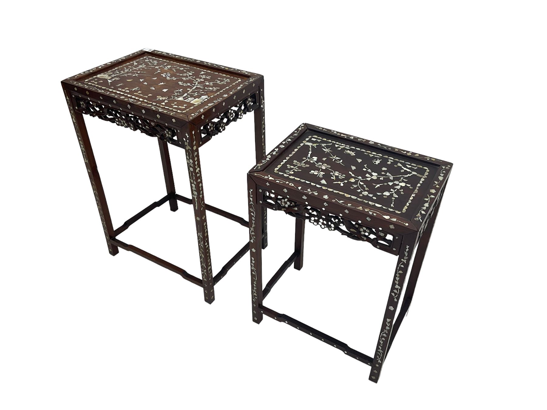 Nest of two mother of pearl inlaid hardwood tables - Image 7 of 7