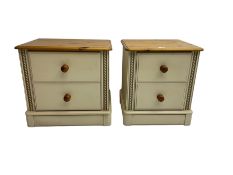 Pair pine and painted bedside chests