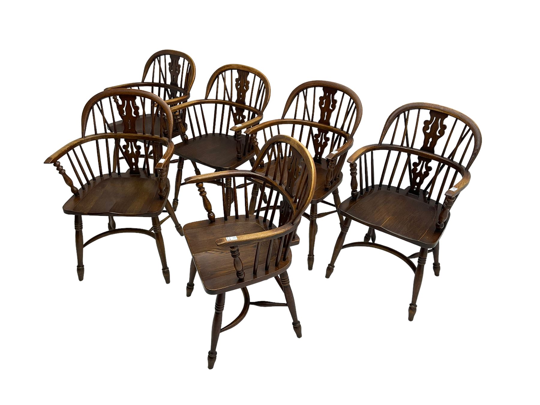 Late 20th century set six oak Windsor elbow chairs - Image 4 of 6