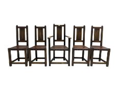 Set five (4+1) oak high back dining chairs