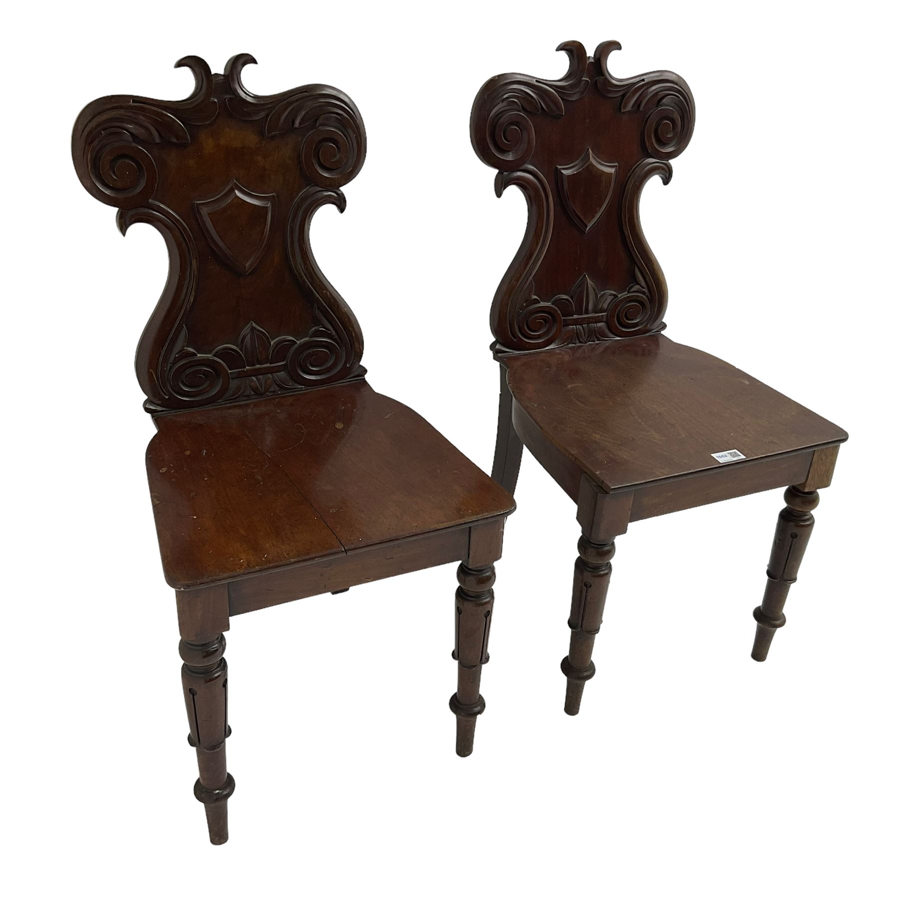Pair 19th century walnut and mahogany hall chairs - Image 4 of 4