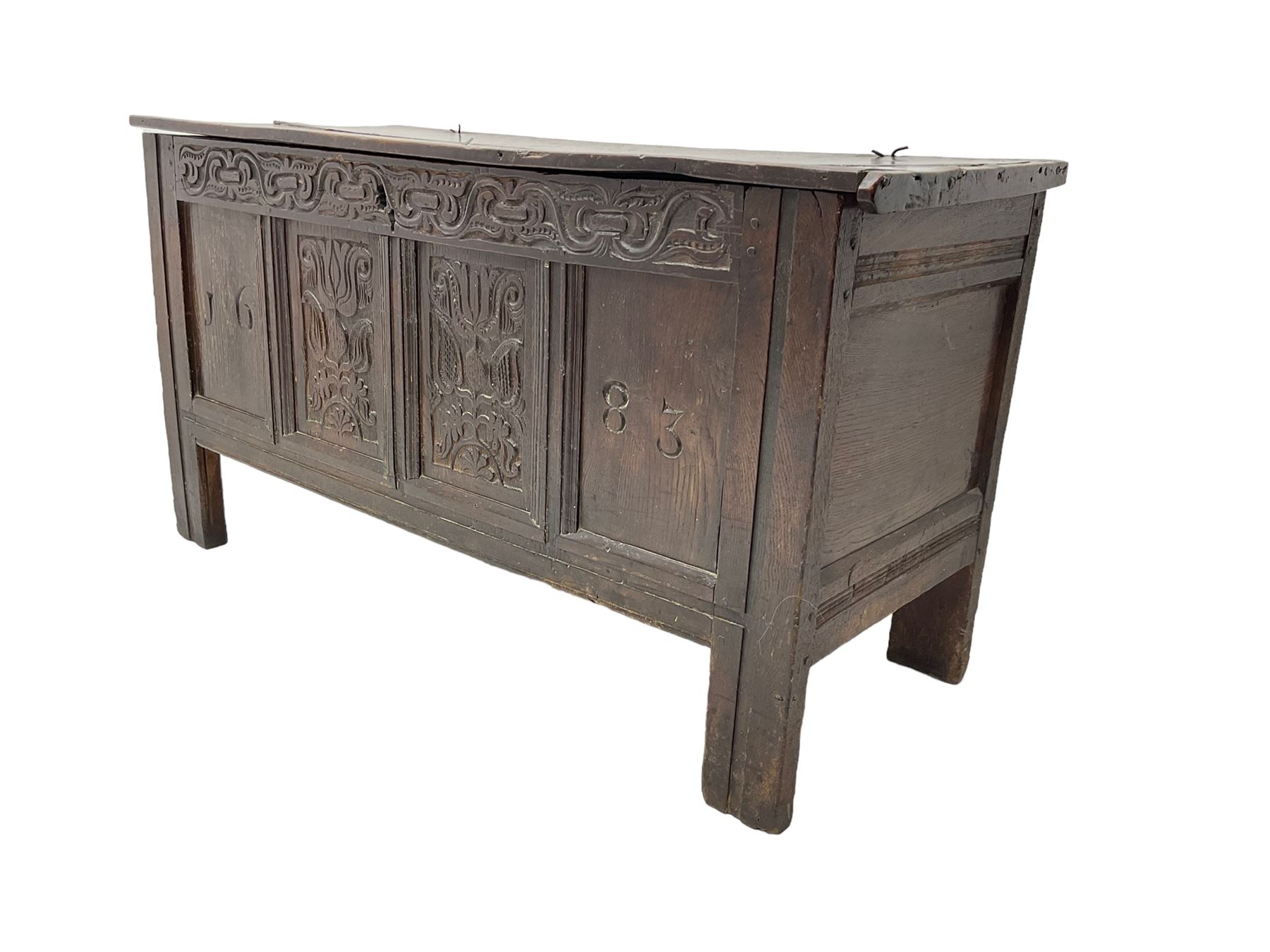 18th century and later oak coffer or chest - Image 4 of 8