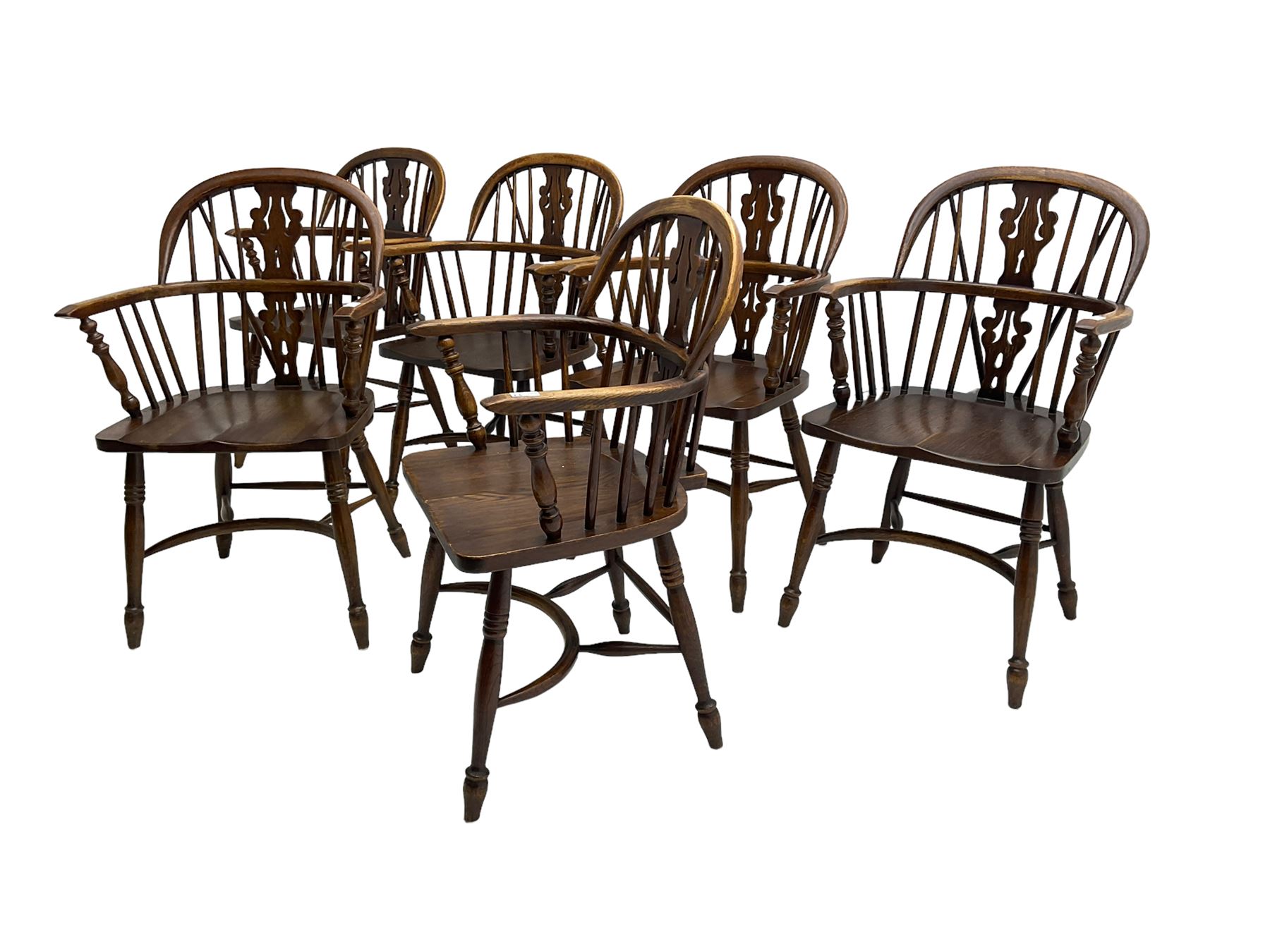 Late 20th century set six oak Windsor elbow chairs - Image 3 of 6
