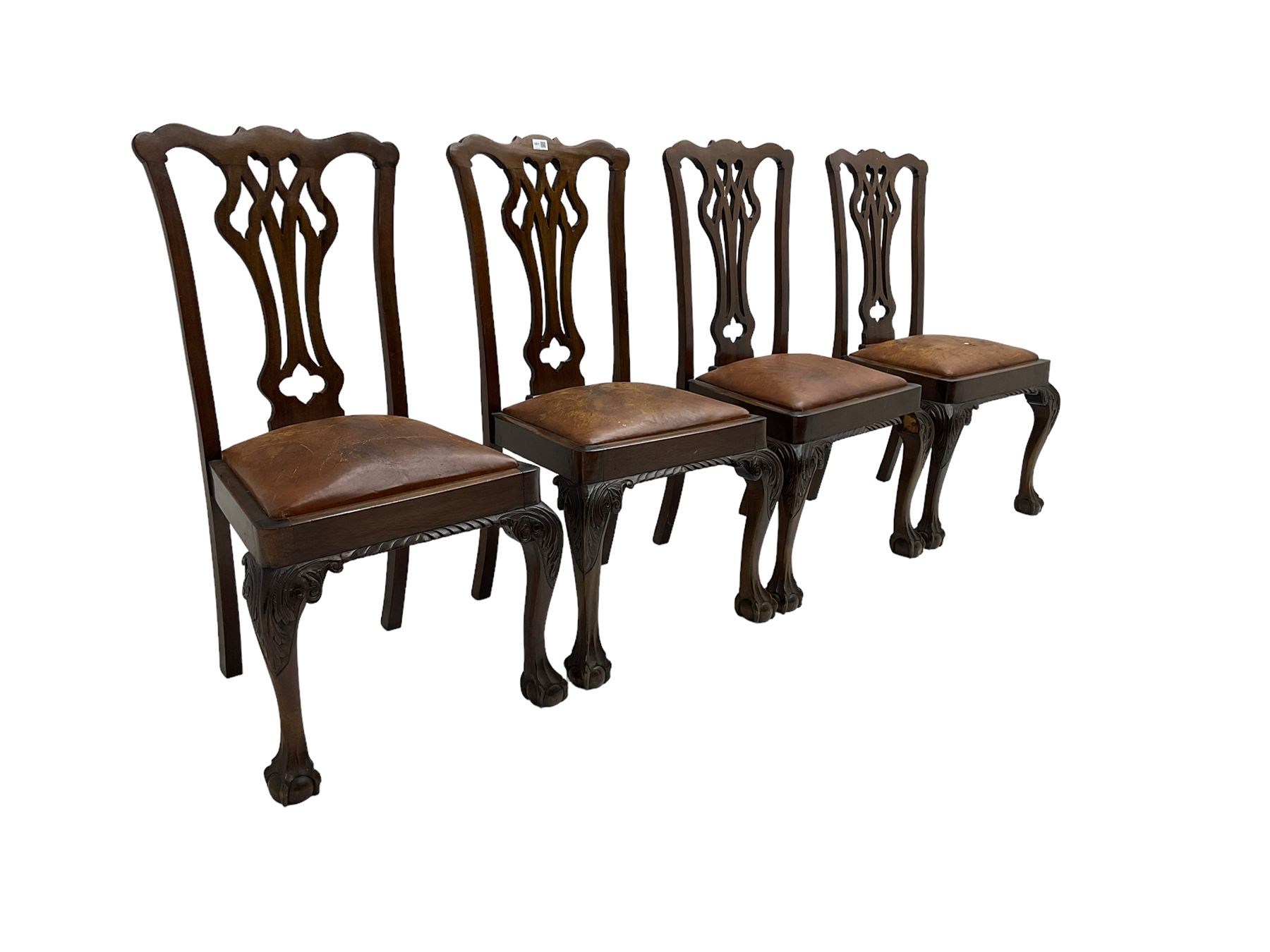 Set four George III Chippendale-style mahogany dining chairs - Image 3 of 7