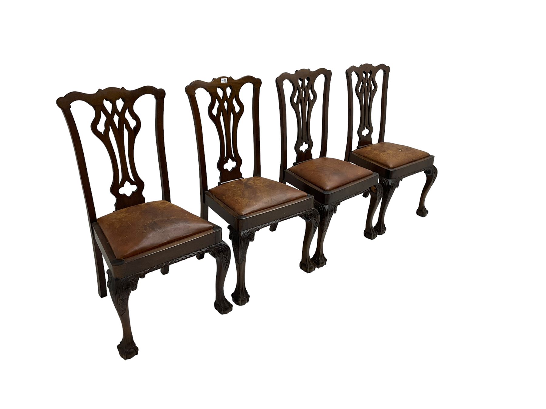 Set four George III Chippendale-style mahogany dining chairs - Image 4 of 7