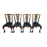 Set four George III Chippendale-style mahogany dining chairs