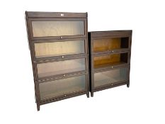 20th century oak four heights stacking library bookcase fitted with glazed up-and-over doors