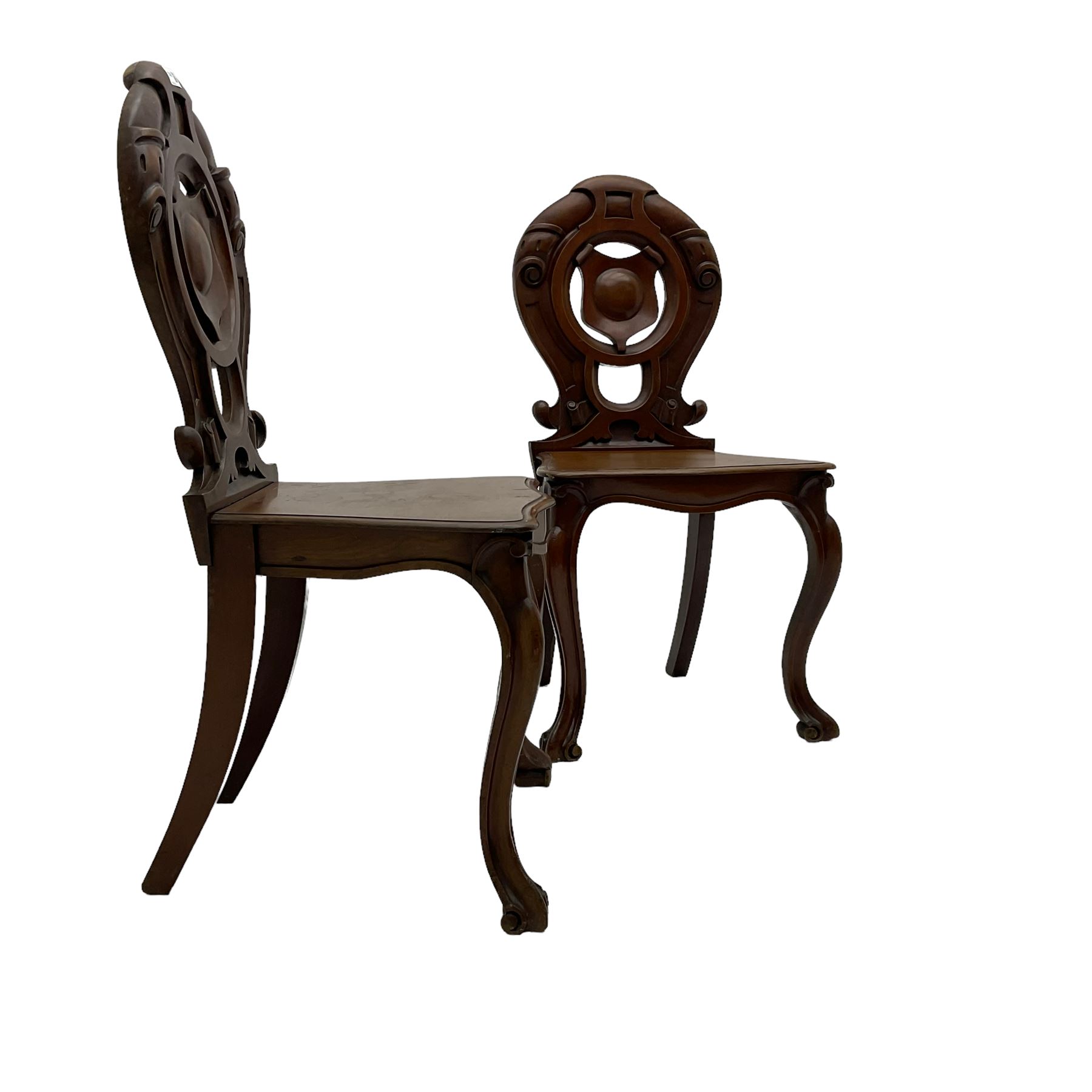 Pair late 19th century mahogany hall chairs - Image 2 of 4