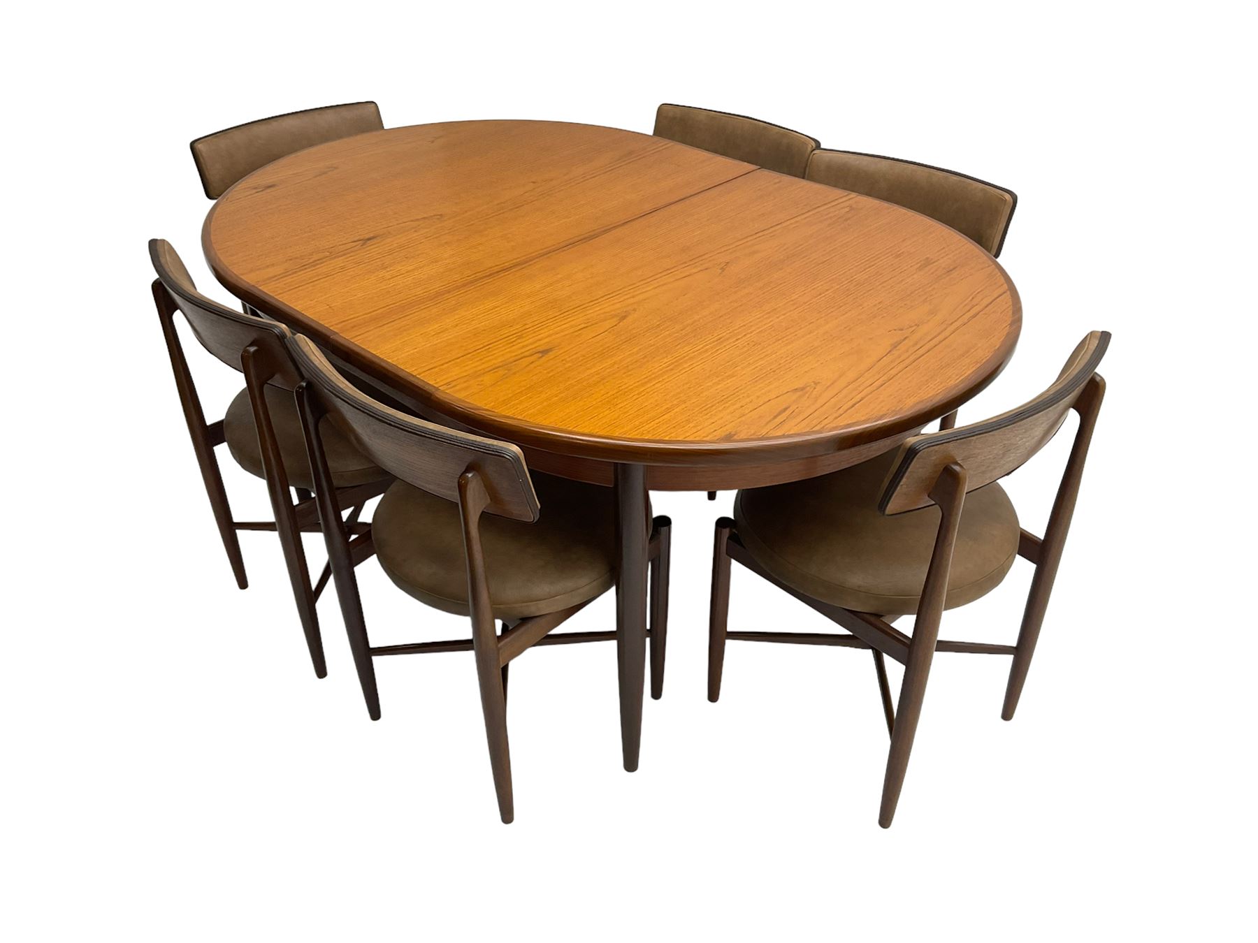 G-Plan - mid-20th century oval teak extending dining table and set six dining chairs - Image 3 of 6