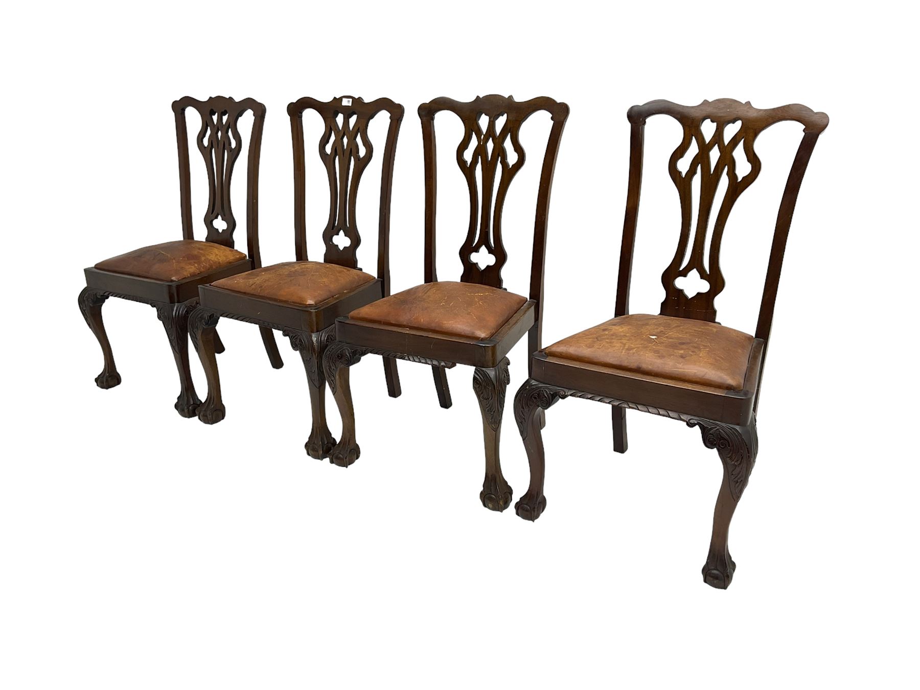 Set four George III Chippendale-style mahogany dining chairs - Image 5 of 7