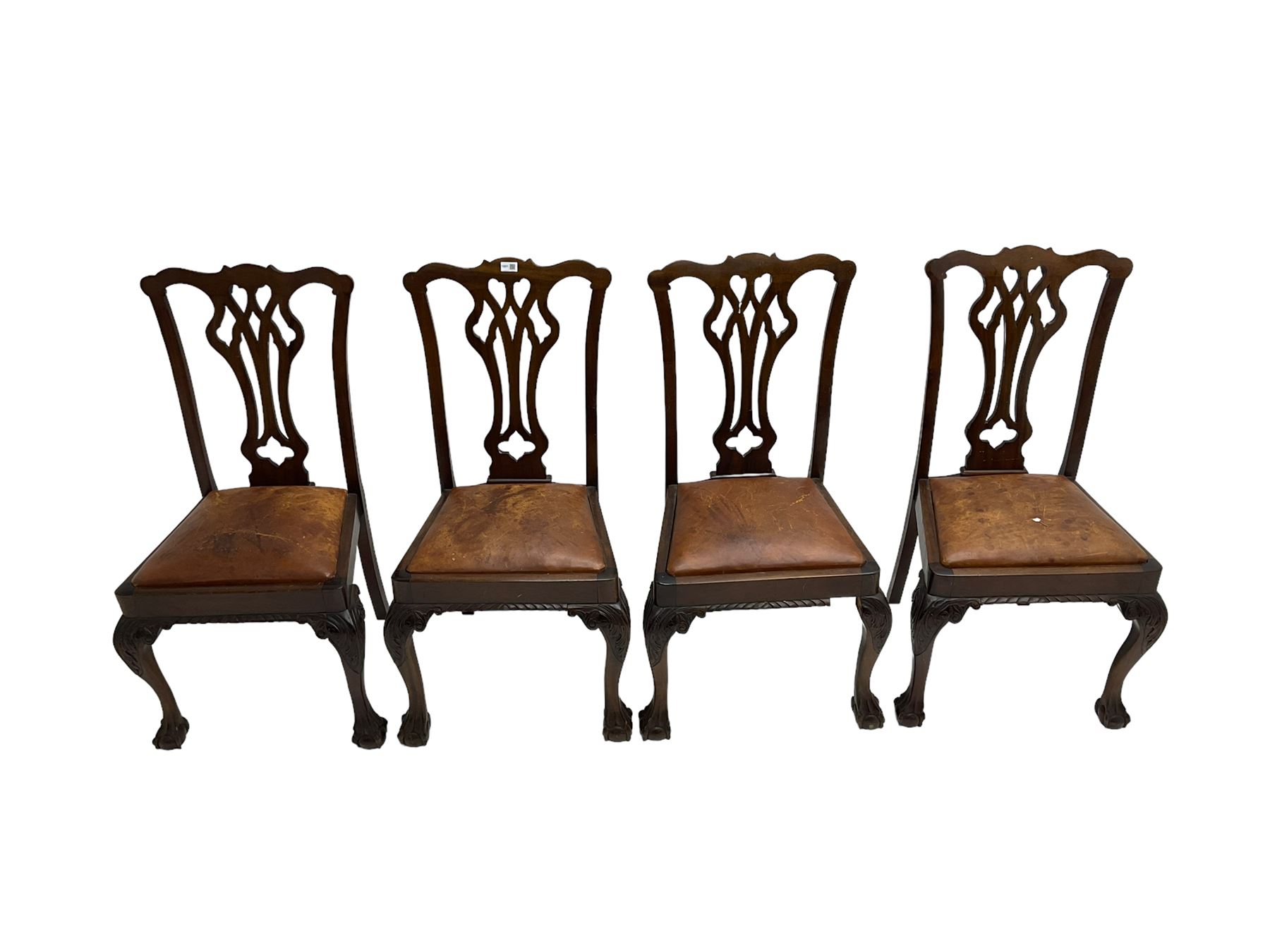 Set four George III Chippendale-style mahogany dining chairs - Image 7 of 7