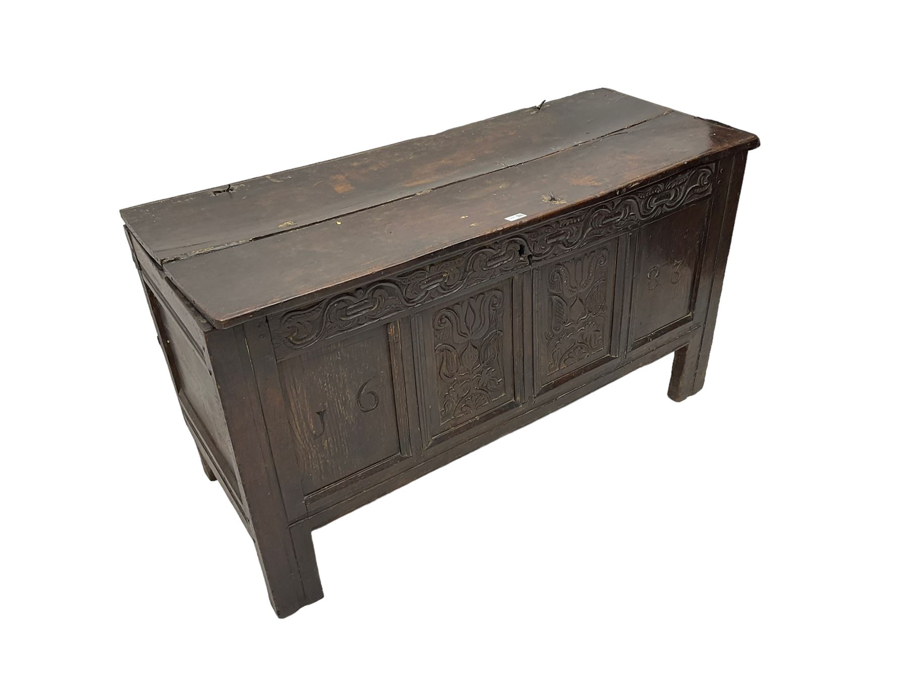 18th century and later oak coffer or chest - Image 5 of 8